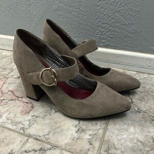 Brown suede heeled Mary Jane’s